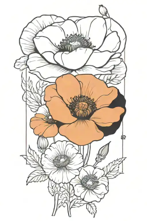 Simple Poppy Flower And Leo Zodiac Sign Black And White