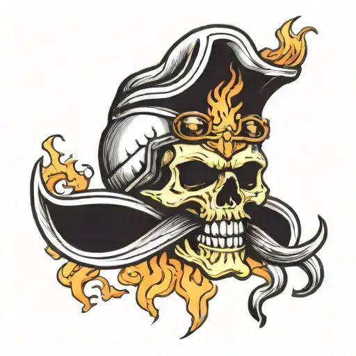 Skull With Mustache And Fire Helmet