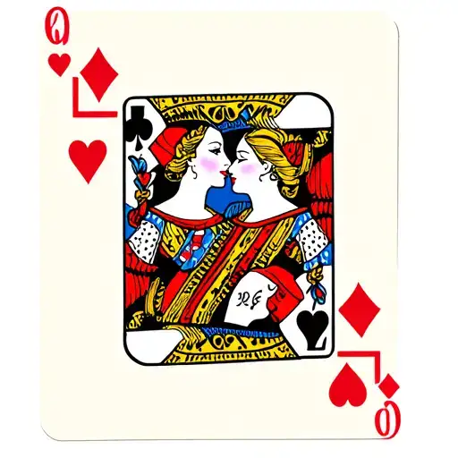 Queen Of Hearts Playing Card With Two Queens Kissing