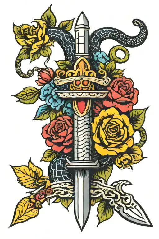 Dagger With Flowers And Snake