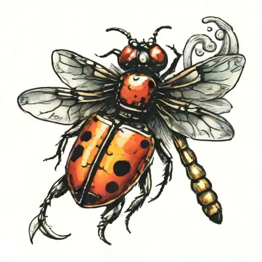 Dragonfly And Ladybug Over Crab