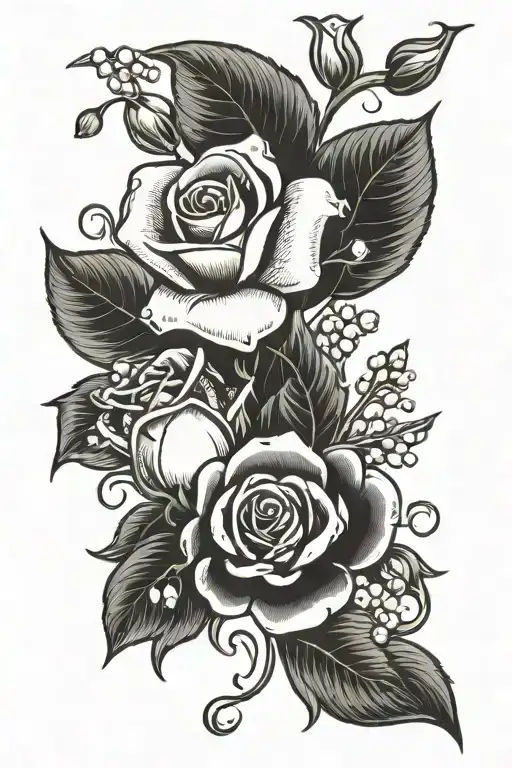 A Simple Rose And Lily Of The Valley Flowers Growing Together