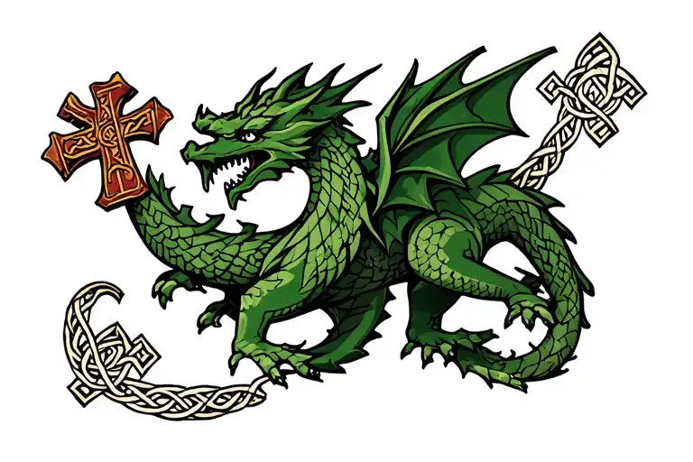 Large Welsh Dragon Wrapping Celtic Cross