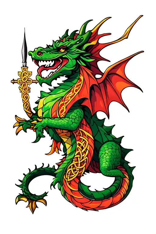 Large Welsh Dragon Wrapping Celtic Cross