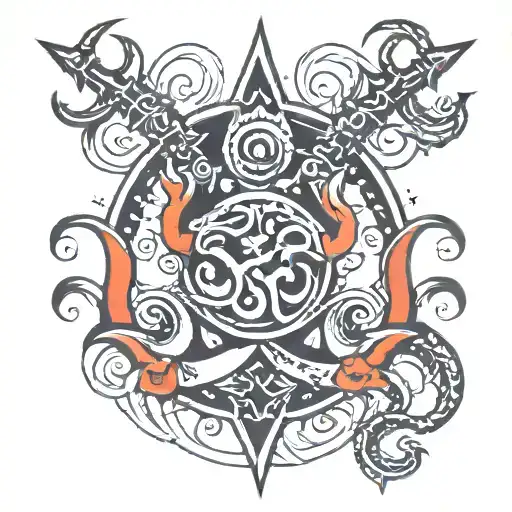 Shiv Trident With Om Sybol And Pisces Symbol