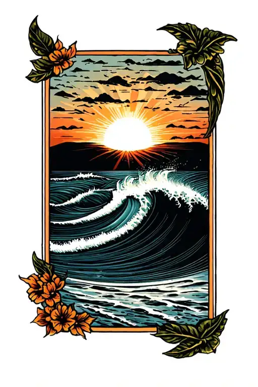 Ocean Tide Waves Crashing On Shore With Sun Rising