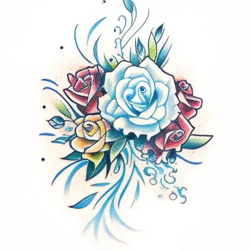 Bouquet Of Flowers In Water Paint