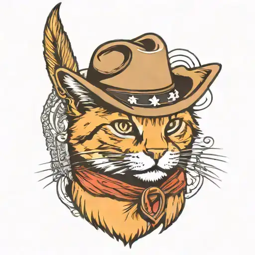 Orange Tabby Wearing Cowboy Hat And Bolo Tie