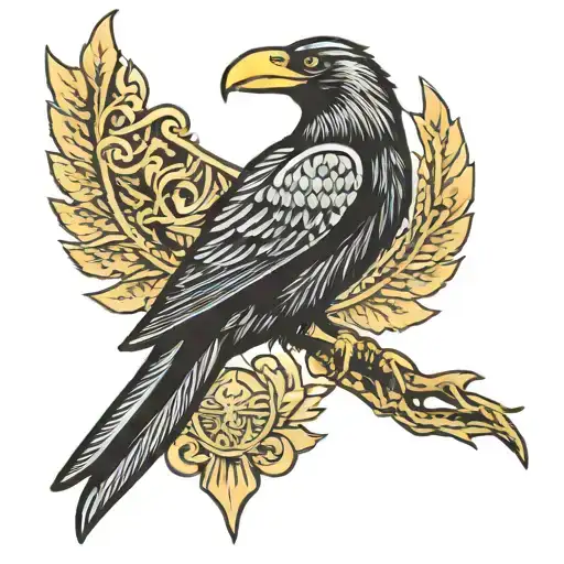 Pearlescent Raven Standing On A Viking Helmet