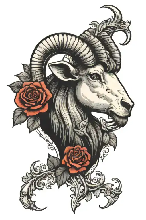 Gothic Style Aries And Roses On Shoulder