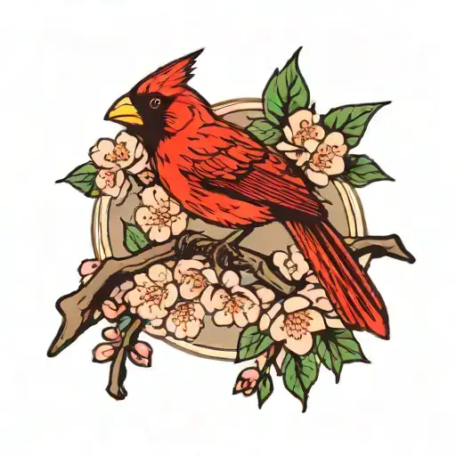 Cardinal Sitting On Cherry Blossom Tree
