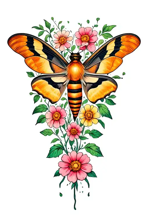 Moth With Flowers Light Emanating