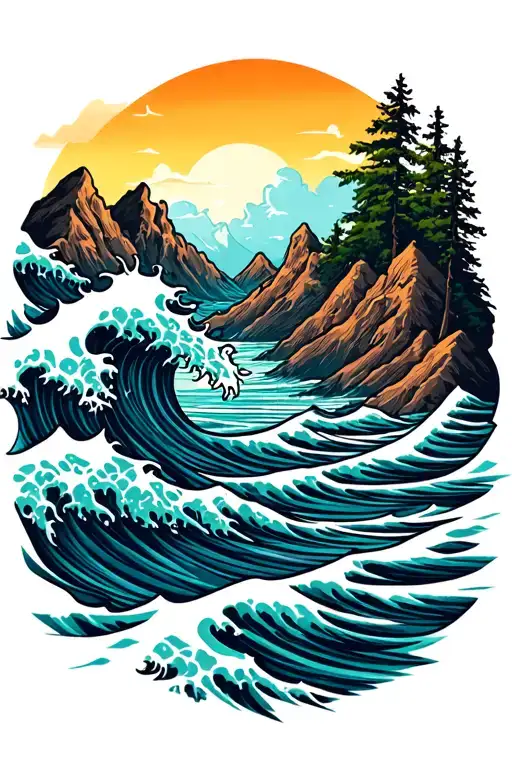 Mountains And Ocean Waves