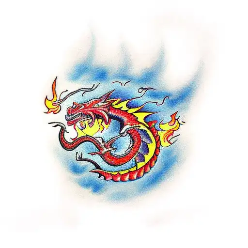 Dragon With Flames Coming Out Nose With Two Humans Beaten Down And Bloody Waiting To Be Devoured