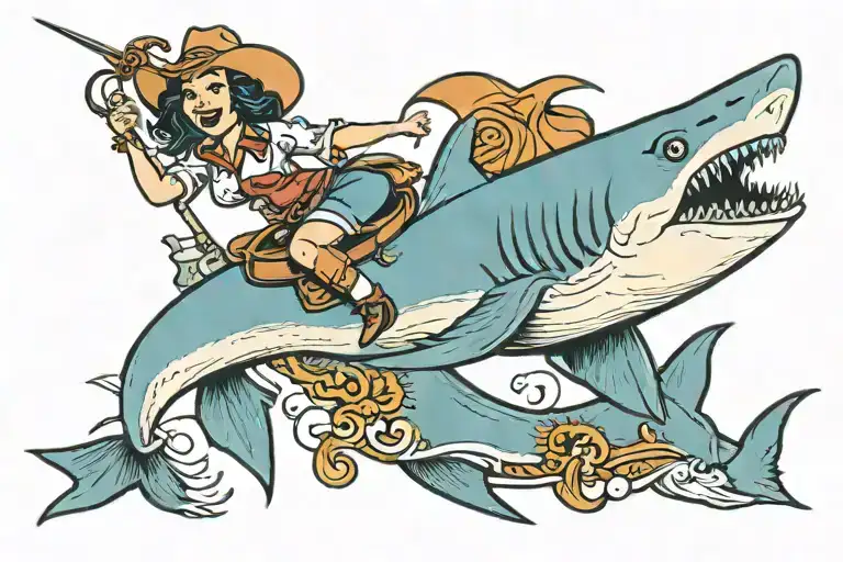 Cowgirl Riding A Shark