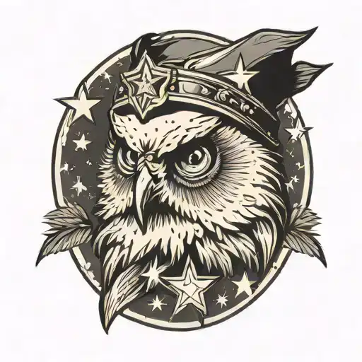 A Skull Adorned In An Owl Helmet With Star Halo