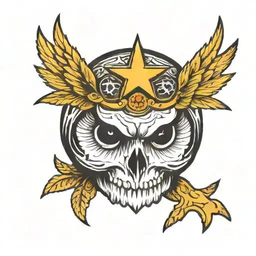 A Skull Adorned In An Owl Helmet With Star Halo