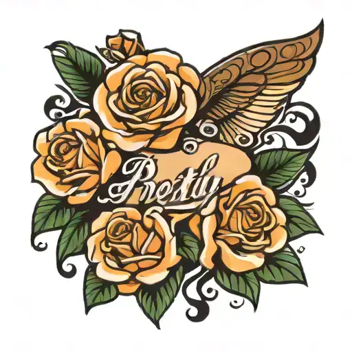 Pretty Boy Text Tatoo With Hand And Rose