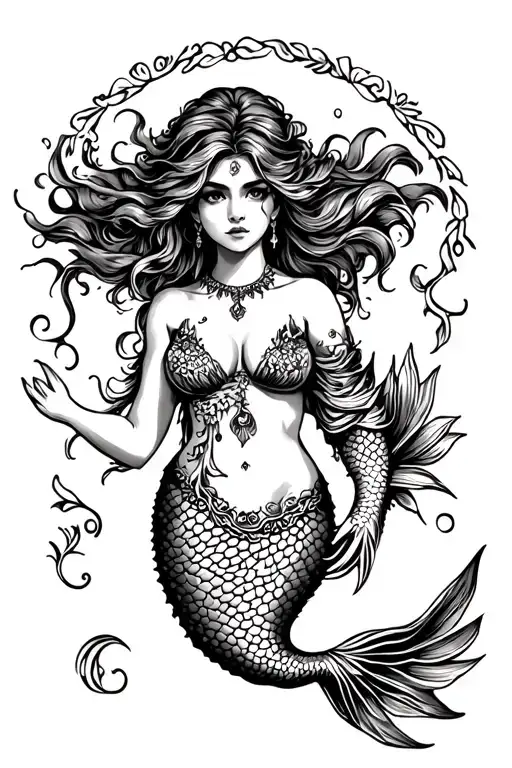 Traditional Mermaid B&w
