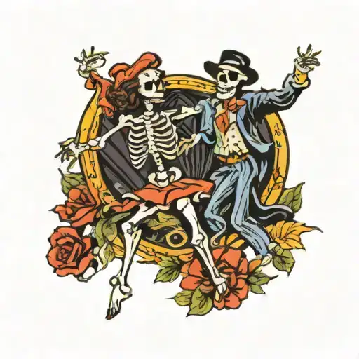 A Skeleton Dancing With A Woman