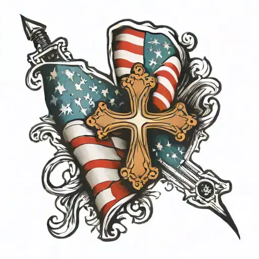 American Flag Background With Cross