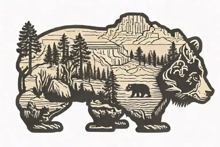 Black Bear Silhouette Filled With Grand Canyon Imagery