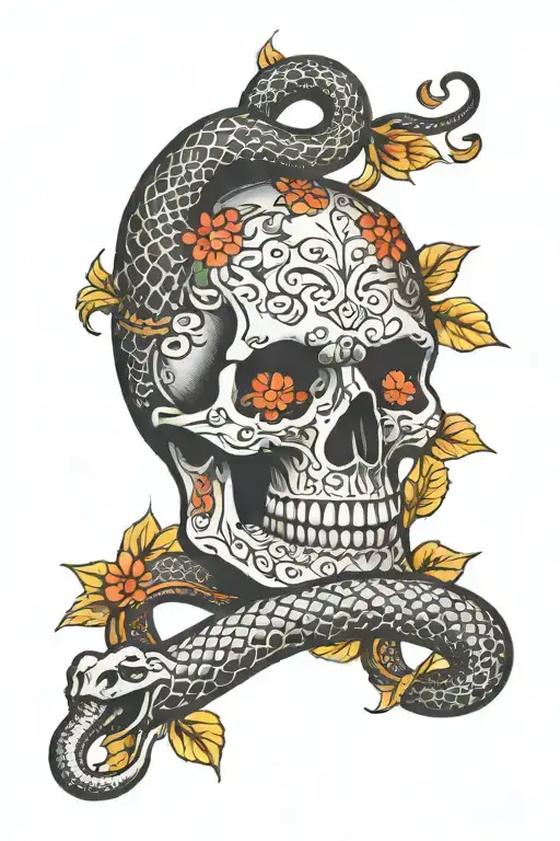 Black Snake Wrapping Skull