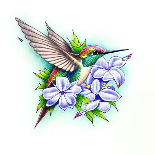 Hummingbird With Morning Glories