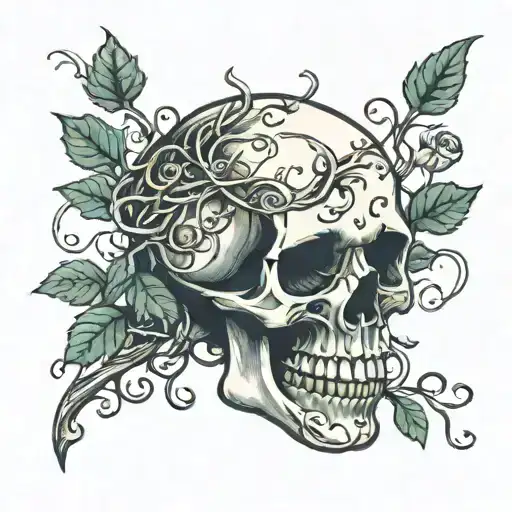 A Skull With Vines Coming Out Of It In All Directions