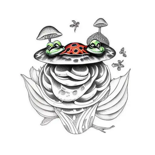 Frog On A Mushroom With Thick Lines And Heavy Shading