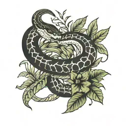 Plants Flowing Around Snake