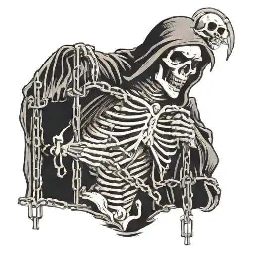 Grim Reaper Locked In Chains Behind Cage