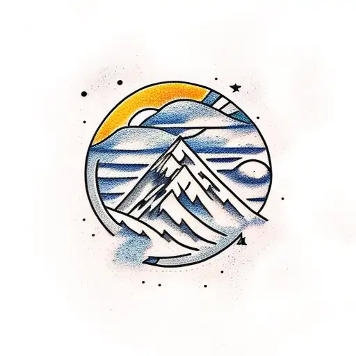 Mountain Scene With Sun And Moon