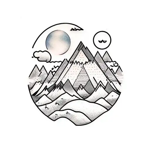 Mountain Scene With Sun And Moon