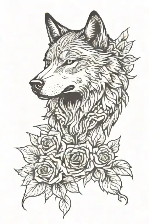 Wolf Blended By Roses Mayflowers