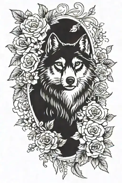 Feminine Wolf Blended By Roses And Mayflowers