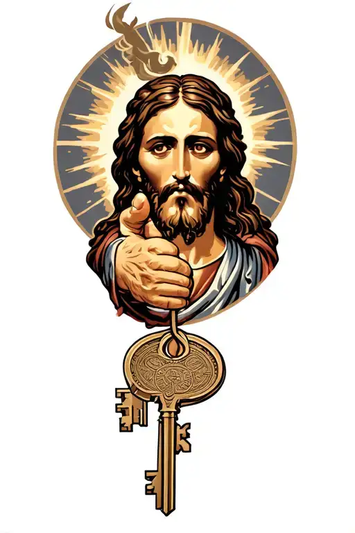 Jesus Hand Holding Keys To Hell Towards Heaven