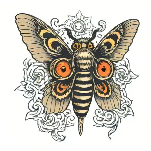Death Head Moth With 2 Human Eyes With Flames In The Iris On The Wings