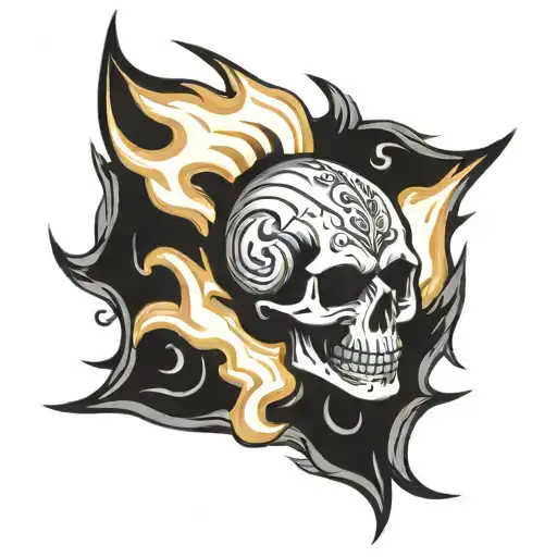 Skull Surrounded By Fire Flames Symmetrical