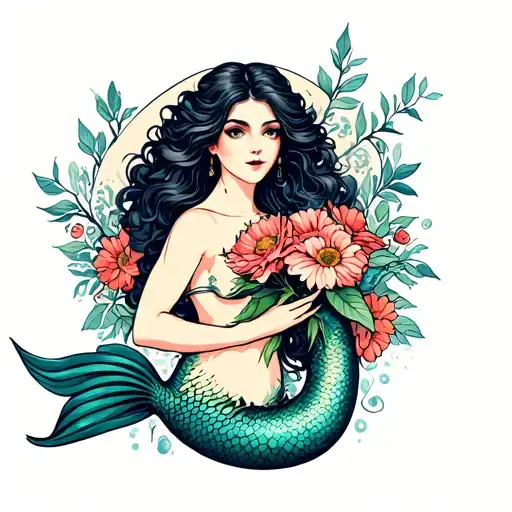 Mermaid Holding Flowers