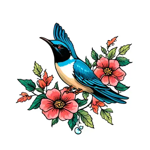 Swallow With Flowers
