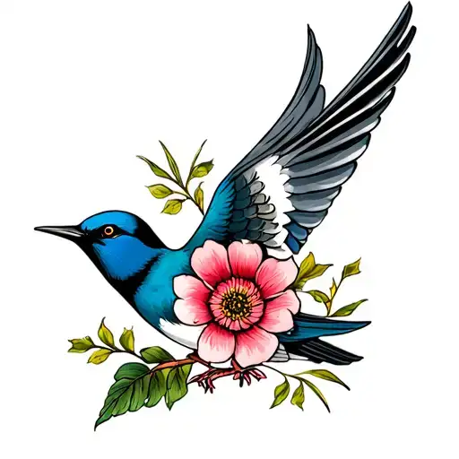 Swallow With Flowers
