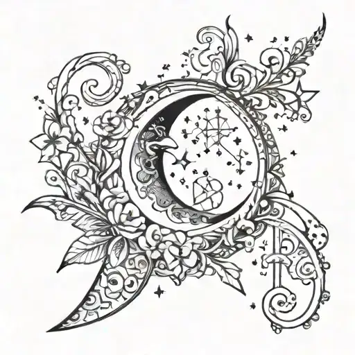 Crescent Moon With Stars And Musical Notes And With The Name Vihansa