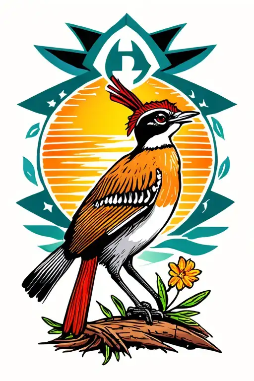 Roadrunner With A Zia Symbol Behind