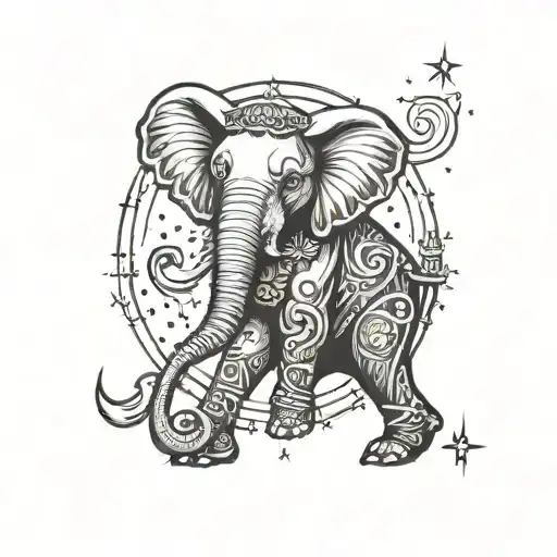 A Tarot Card Design Featuring A Witchy Elephant