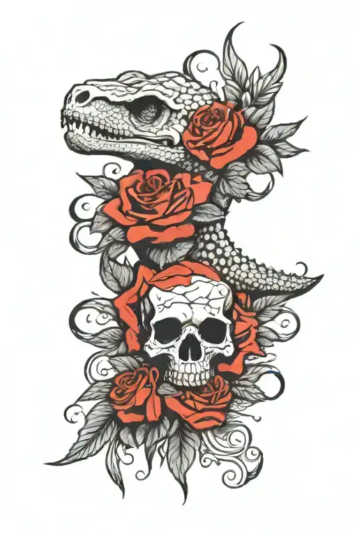 Skull And Roses With Bearded Dragon Forearm Sleeve