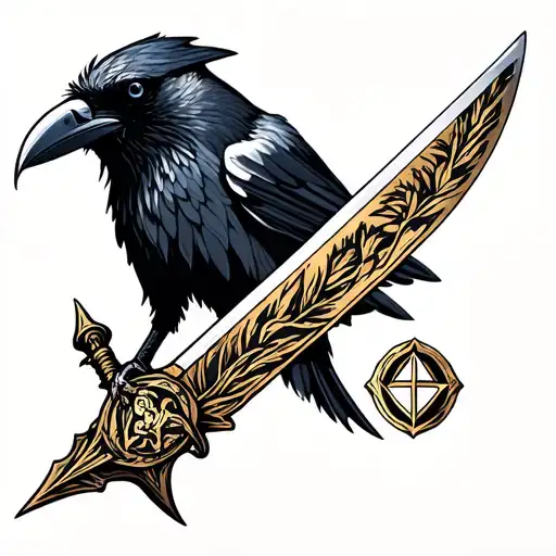 Raven With Sword And Protection Rune