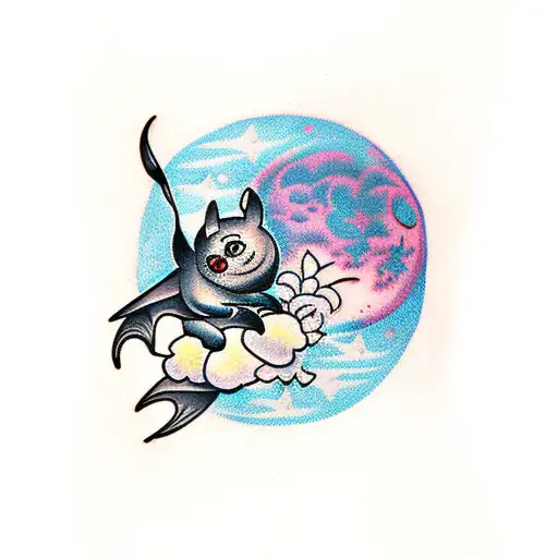 Moon With Flowers And Bats