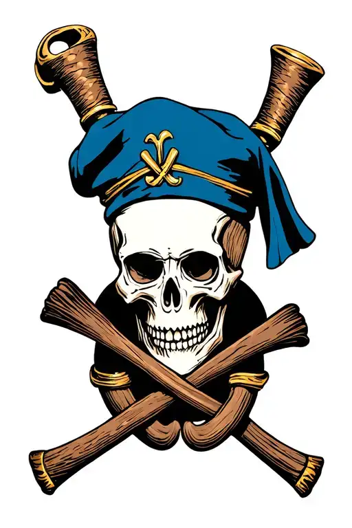 Skull With Skull Cap With Crossed Shillelagh