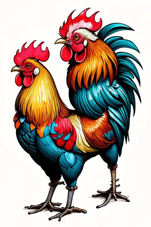 French Rooster And Portuguese Rooster And Love